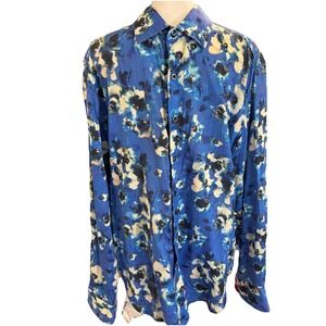 Robert Graham blue floral lightweight l/s button-up shirt Classic Fit Mens XL
